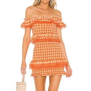 Tularosa Terri Dress Orange Off-Shoulder Ruffled Mini Dress